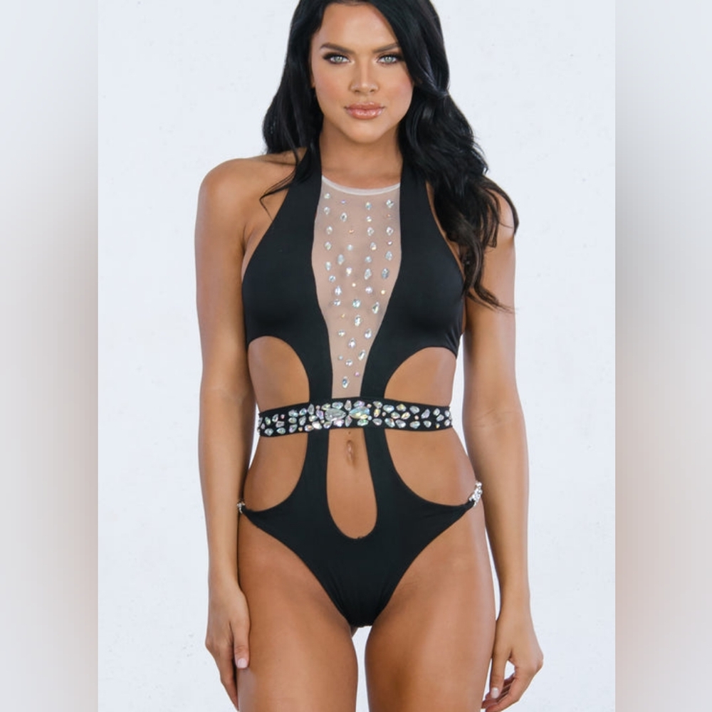 Sexy black gem one piece bikini